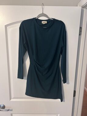 Common Era Teal Long-Sleeve Side-Drape Dress